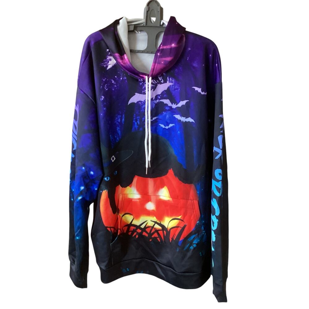 Halloween Scary Pumpkin All Over Graphic Polyester Hoodie Size 4XL